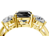 Yellow gold Three-Stone Fancy Black Cushion Cut Diamond Ring with Round Side Stones, Classic Band, and Four-Prong Setting_4