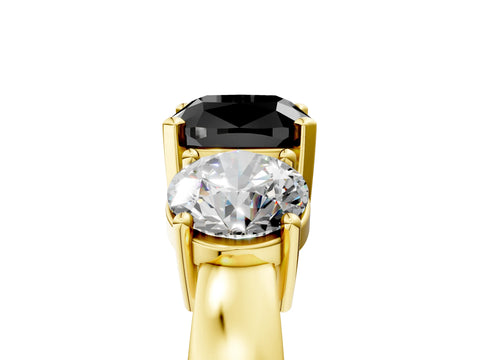 Yellow gold Three-Stone Fancy Black Cushion Cut Diamond Ring with Round Side Stones, Classic Band, and Four-Prong Setting_5