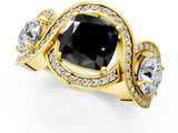 Yellow gold Three-Stone Fancy Black Cushion Cut Diamond Wave Pave Band with Prong Setting_1