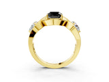Yellow gold Three-Stone Fancy Black Cushion Cut Diamond Wave Pave Band with Prong Setting_3