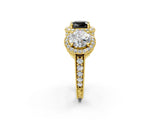 Yellow gold Three-Stone Fancy Black Cushion Cut Halo Diamond Milgrain Band with Four-Prong Setting_2