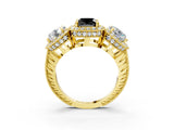 Yellow gold Three-Stone Fancy Black Cushion Cut Halo Diamond Milgrain Band with Four-Prong Setting_3