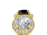 Yellow gold Three-Stone Fancy Black Cushion Cut Halo Diamond Milgrain Band with Four-Prong Setting_5