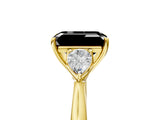 Yellow gold Three-Stone Fancy Black Emerald Cut Brilliant Diamond Solitaire Ring with Tapered Band and Four-Prong Setting_11