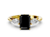 Yellow gold Three-Stone Fancy Black Emerald Cut Brilliant Diamond Solitaire Ring with Tapered Band and Four-Prong Setting_6