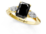 Yellow gold Three-Stone Fancy Black Emerald Cut Brilliant Diamond Solitaire Ring with Tapered Band and Four-Prong Setting_7