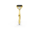 Yellow gold Three-Stone Fancy Black Emerald Cut Brilliant Diamond Solitaire Ring with Tapered Band and Four-Prong Setting_8