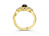 Yellow gold Three-Stone Fancy Black Emerald Cut Brilliant Diamond Solitaire Ring with Tapered Band and Four-Prong Setting_9