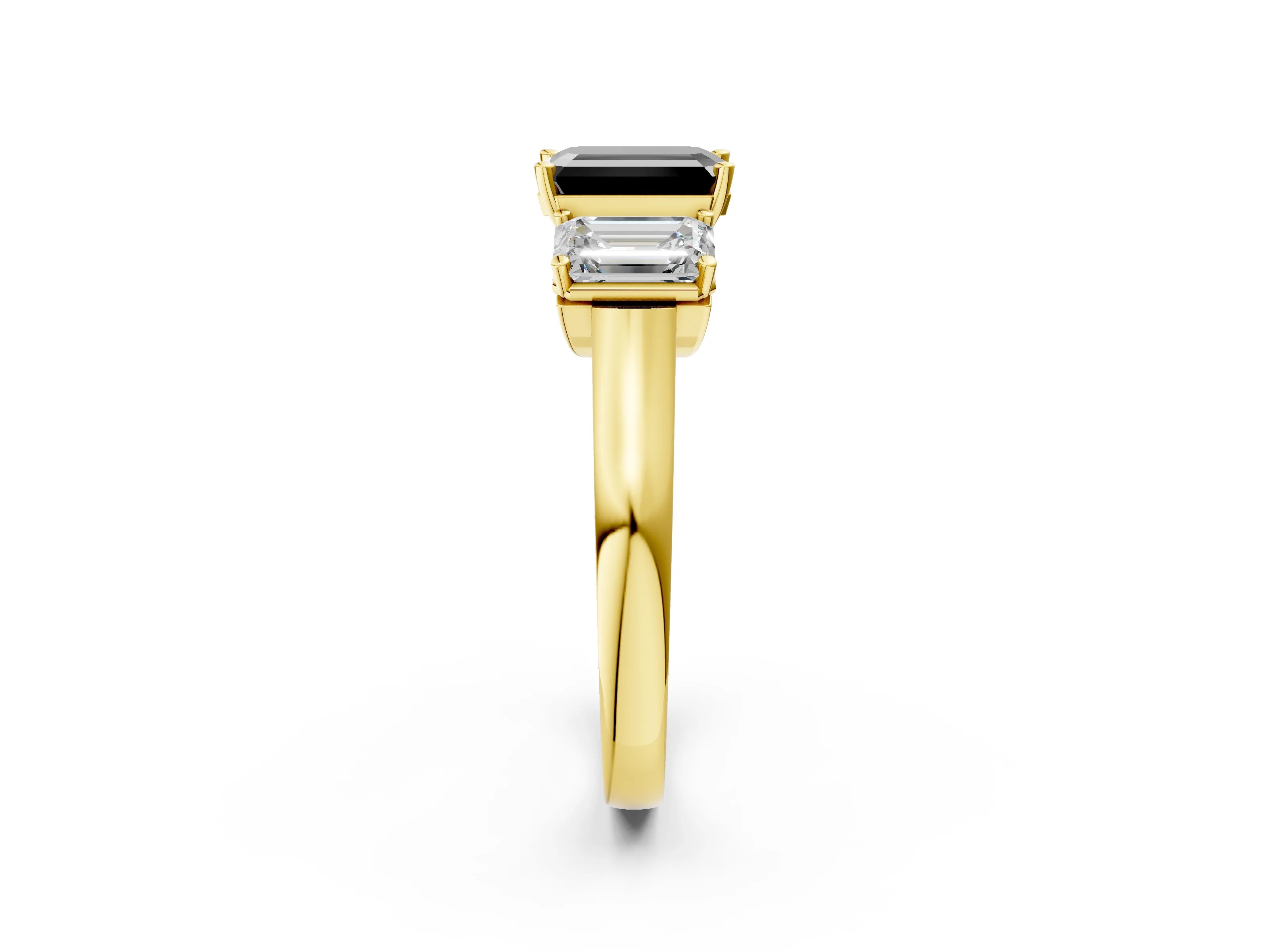 Yellow gold Three-Stone Fancy Black Emerald Cut Brilliant Diamond Trellis Ring with Comfort Fit Band_2