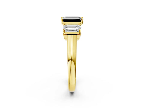 Yellow gold Three-Stone Fancy Black Emerald Cut Brilliant Diamond Trellis Ring with Comfort Fit Band_2