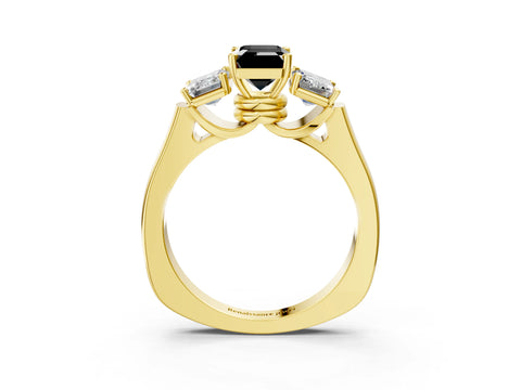 Yellow gold Three-Stone Fancy Black Emerald Cut Brilliant Diamond Trellis Ring with Comfort Fit Band_3