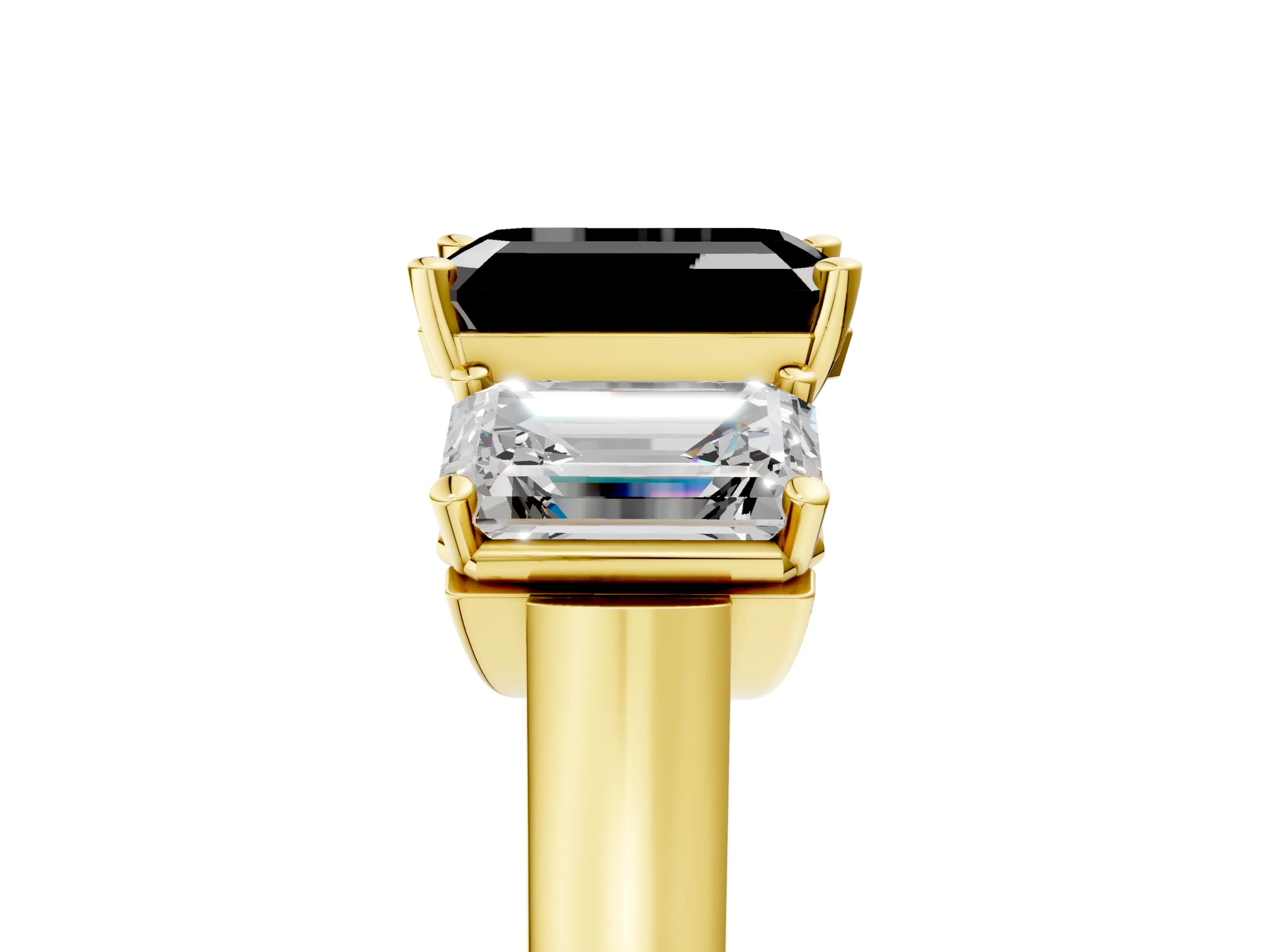 Yellow gold Three-Stone Fancy Black Emerald Cut Brilliant Diamond Trellis Ring with Comfort Fit Band_5