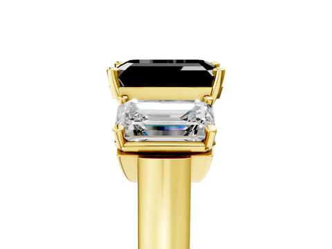 Yellow gold Three-Stone Fancy Black Emerald Cut Brilliant Diamond Trellis Ring with Comfort Fit Band_5
