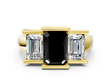 Yellow gold Three Stone Fancy Black Emerald Cut Cut Channel Set Diamond Ring