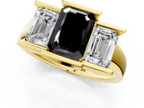 Yellow gold Three Stone Fancy Black Emerald Cut Cut Channel Set Diamond Ring_1