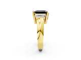 Yellow gold Three Stone Fancy Black Emerald Cut Cut Channel Set Diamond Ring_2