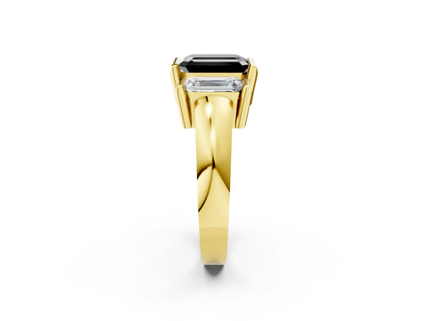 Yellow gold Three Stone Fancy Black Emerald Cut Cut Channel Set Diamond Ring_2