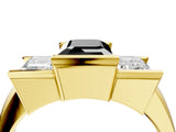 Yellow gold Three Stone Fancy Black Emerald Cut Cut Channel Set Diamond Ring_4