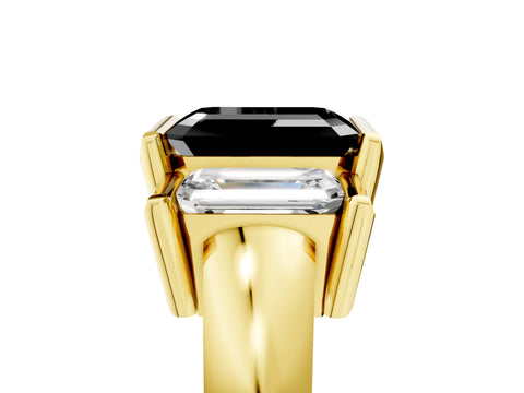 Yellow gold Three Stone Fancy Black Emerald Cut Cut Channel Set Diamond Ring_5