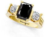 Yellow gold Three-Stone Fancy Black Emerald Cut Cut Classic Band Prong Setting Ring_1