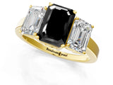 Yellow gold Three-Stone Fancy Black Emerald Cut Cut Diamond Engagement Ring with Flat Band and Four-Prong Setting_13