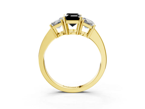 Yellow gold Three-Stone Fancy Black Emerald Cut Cut Diamond Engagement Ring with Flat Band and Four-Prong Setting_15