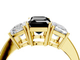 Yellow gold Three-Stone Fancy Black Emerald Cut Cut Diamond Engagement Ring with Flat Band and Four-Prong Setting_16