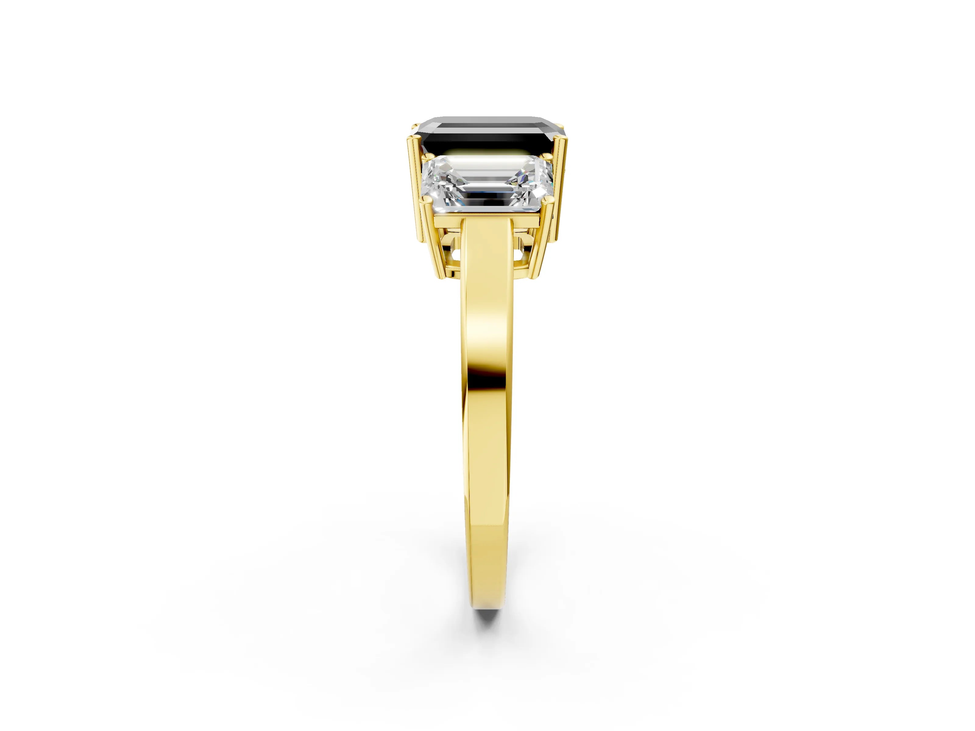 Yellow gold Three-Stone Fancy Black Emerald Cut Cut Diamond Engagement Ring with Flat Band and Four-Prong Setting_2