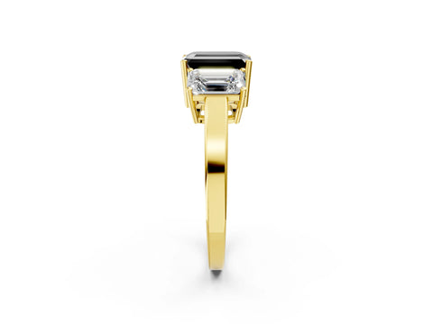 Yellow gold Three-Stone Fancy Black Emerald Cut Cut Diamond Engagement Ring with Flat Band and Four-Prong Setting_2