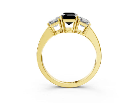 Yellow gold Three-Stone Fancy Black Emerald Cut Cut Diamond Engagement Ring with Flat Band and Four-Prong Setting_3