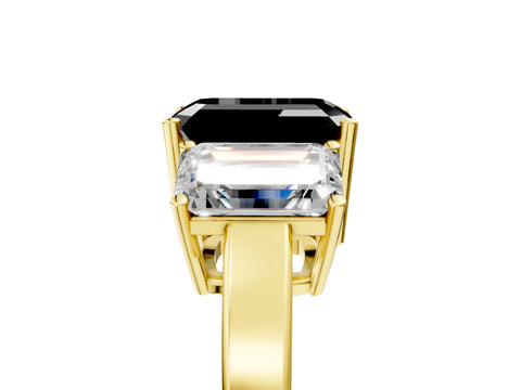 Yellow gold Three-Stone Fancy Black Emerald Cut Cut Diamond Engagement Ring with Flat Band and Four-Prong Setting_5