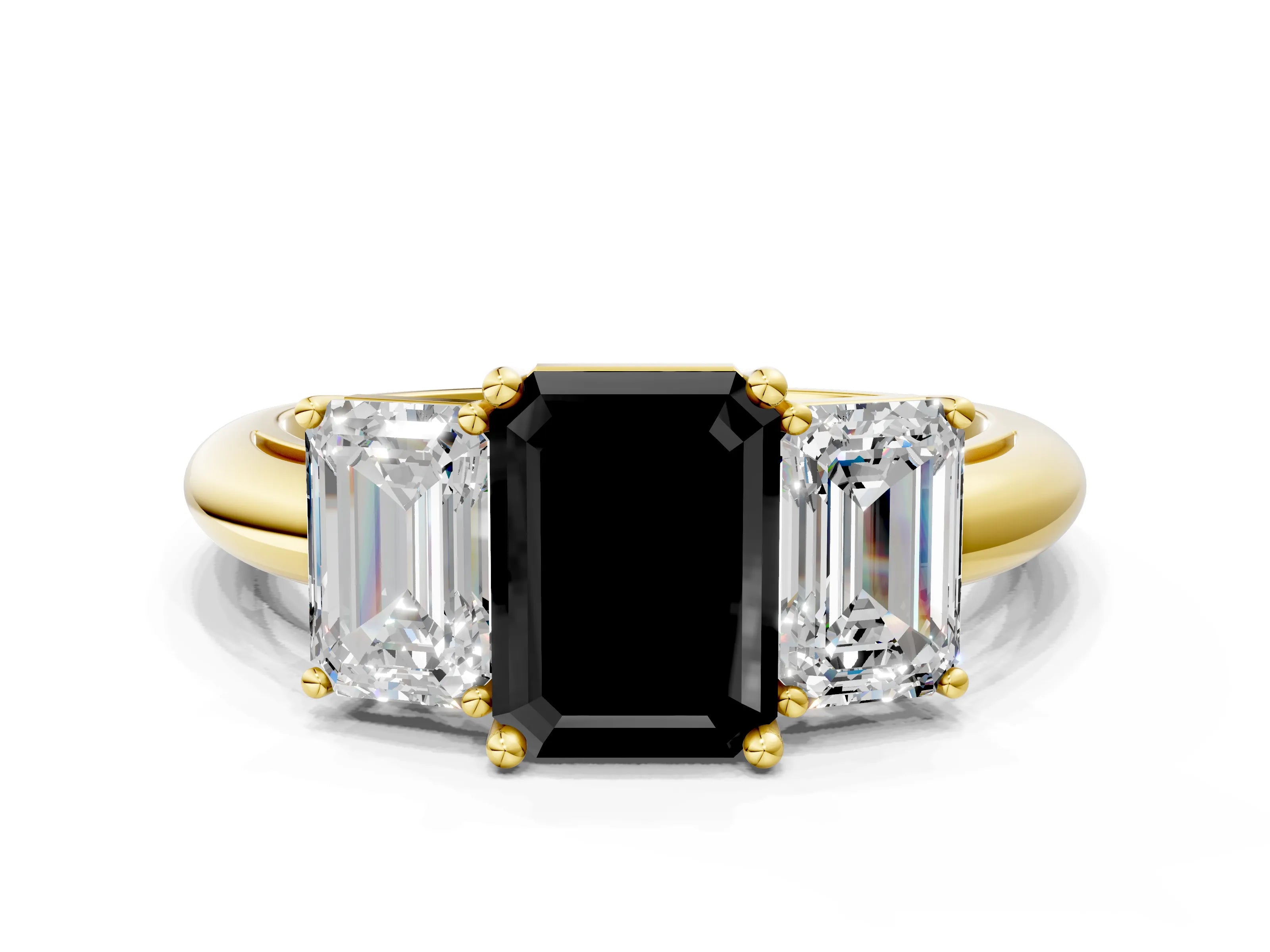Yellow gold Three-Stone Fancy Black Emerald Cut Cut Diamond Engagement Ring with Prong Setting on a White Gold Band_36