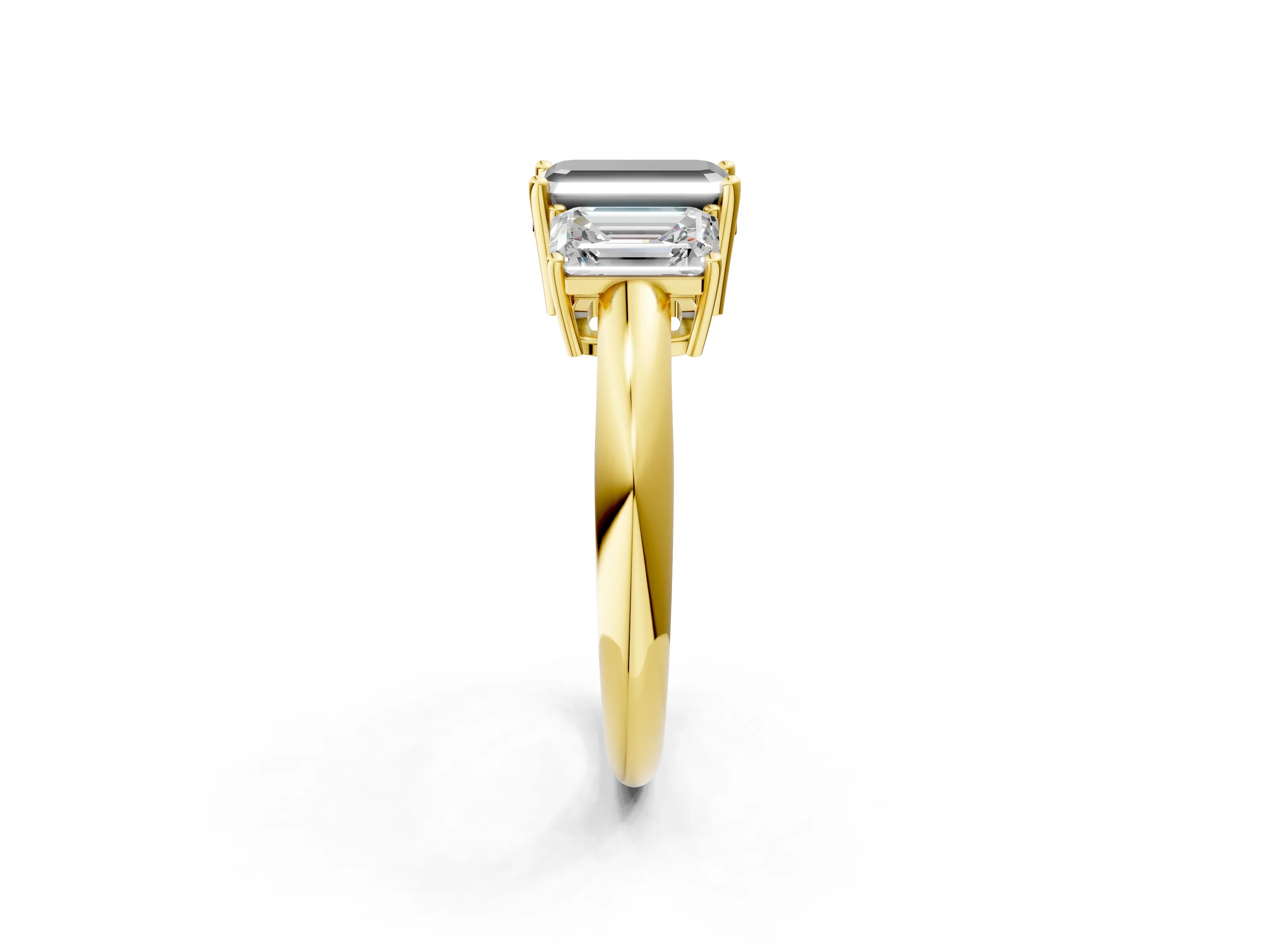 Yellow gold Three-Stone Fancy Black Emerald Cut Cut Diamond Engagement Ring with Prong Setting on a White Gold Band_38