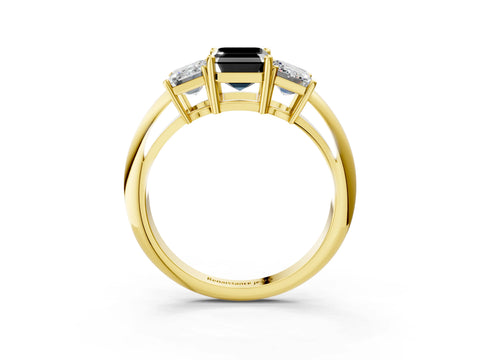 Yellow gold Three-Stone Fancy Black Emerald Cut Cut Diamond Engagement Ring with Prong Setting on a White Gold Band_3