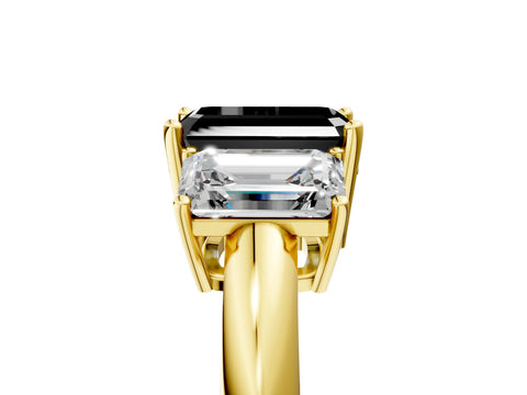 Yellow gold Three-Stone Fancy Black Emerald Cut Cut Diamond Engagement Ring with Prong Setting on a White Gold Band_41