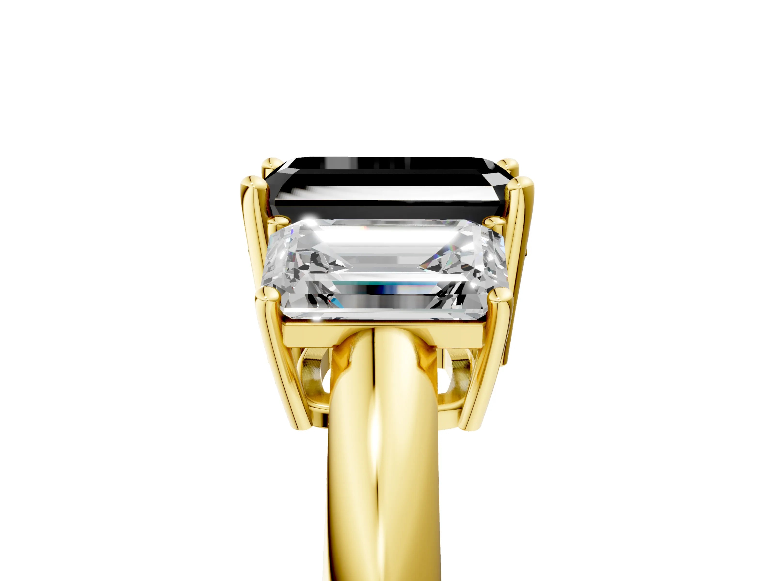 Yellow gold Three-Stone Fancy Black Emerald Cut Cut Diamond Engagement Ring with Prong Setting on a White Gold Band_5