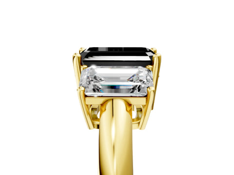 Yellow gold Three-Stone Fancy Black Emerald Cut Cut Diamond Engagement Ring with Prong Setting on a White Gold Band_5