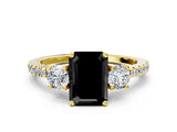 Yellow gold Three-Stone Fancy Black Emerald Cut Cut Diamond Pavé Band with Prong Setting_15