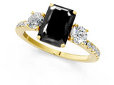 Yellow gold Three-Stone Fancy Black Emerald Cut Cut Diamond Pavé Band with Prong Setting_16