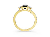 Yellow gold Three-Stone Fancy Black Emerald Cut Cut Diamond Pavé Band with Prong Setting_18