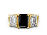 Yellow gold Three-Stone Fancy Black Emerald Cut Cut Diamond Ring with Channel-Set Band and Four-Prong Setting_12