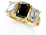 Yellow gold Three-Stone Fancy Black Emerald Cut Cut Diamond Ring with Channel-Set Band and Four-Prong Setting_13