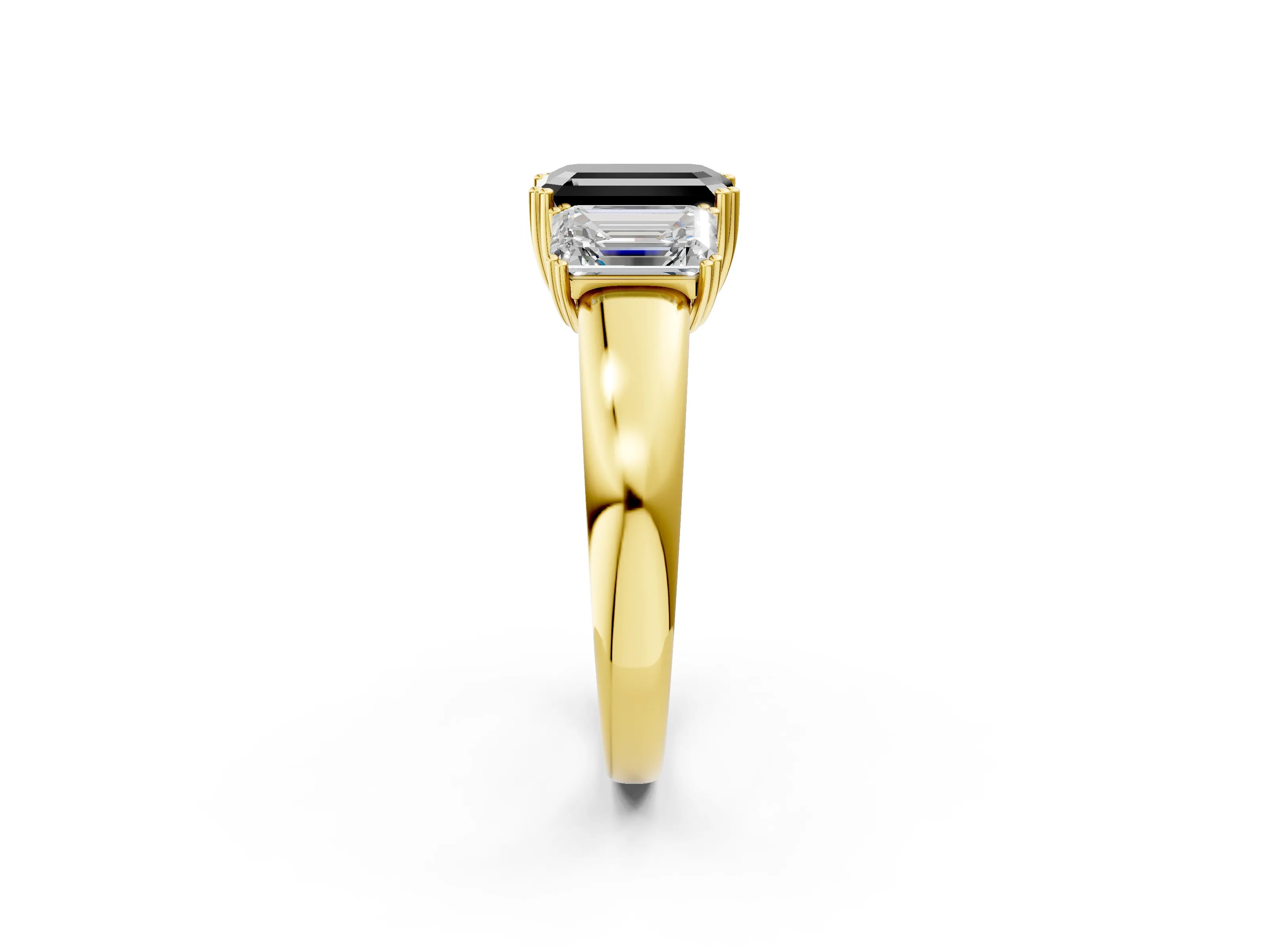 Yellow gold Three-Stone Fancy Black Emerald Cut Cut Diamond Ring with Channel Set Band and Four-Prong Setting_2