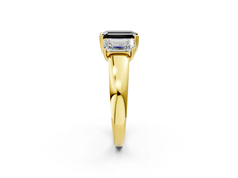 Yellow gold Three-Stone Fancy Black Emerald Cut Cut Diamond Ring with Channel Set Band and Four-Prong Setting_2