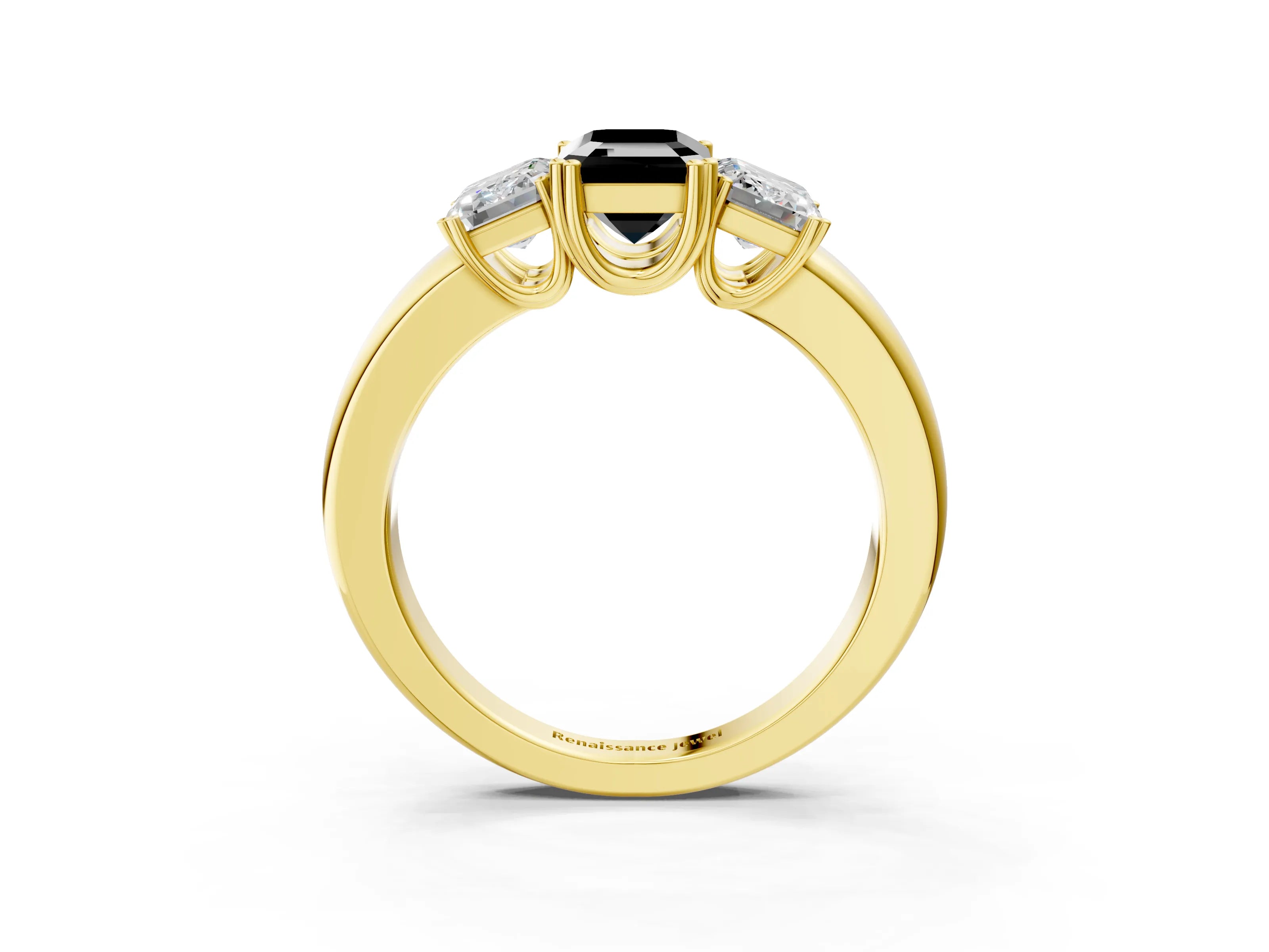 Yellow gold Three-Stone Fancy Black Emerald Cut Cut Diamond Ring with Channel Set Band and Four-Prong Setting_3
