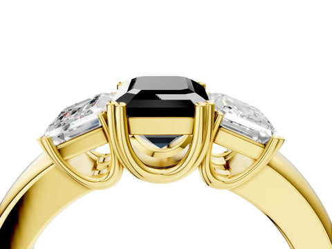 Yellow gold Three-Stone Fancy Black Emerald Cut Cut Diamond Ring with Channel Set Band and Four-Prong Setting_4