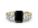 Yellow gold Three-Stone Fancy Black Emerald Cut Cut Diamond Ring with Channel-Set Band and Prong Setting