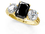 Yellow gold Three-Stone Fancy Black Emerald Cut Cut Diamond Ring with Channel-Set Band and Prong Setting_1
