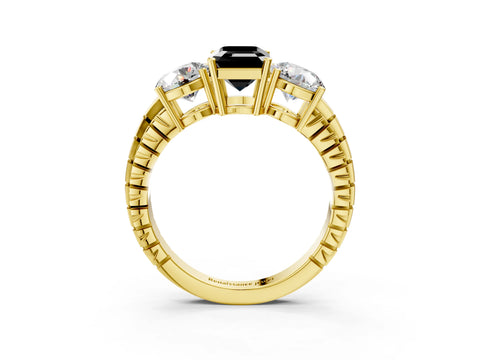 Yellow gold Three-Stone Fancy Black Emerald Cut Cut Diamond Ring with Channel-Set Band and Prong Setting_3