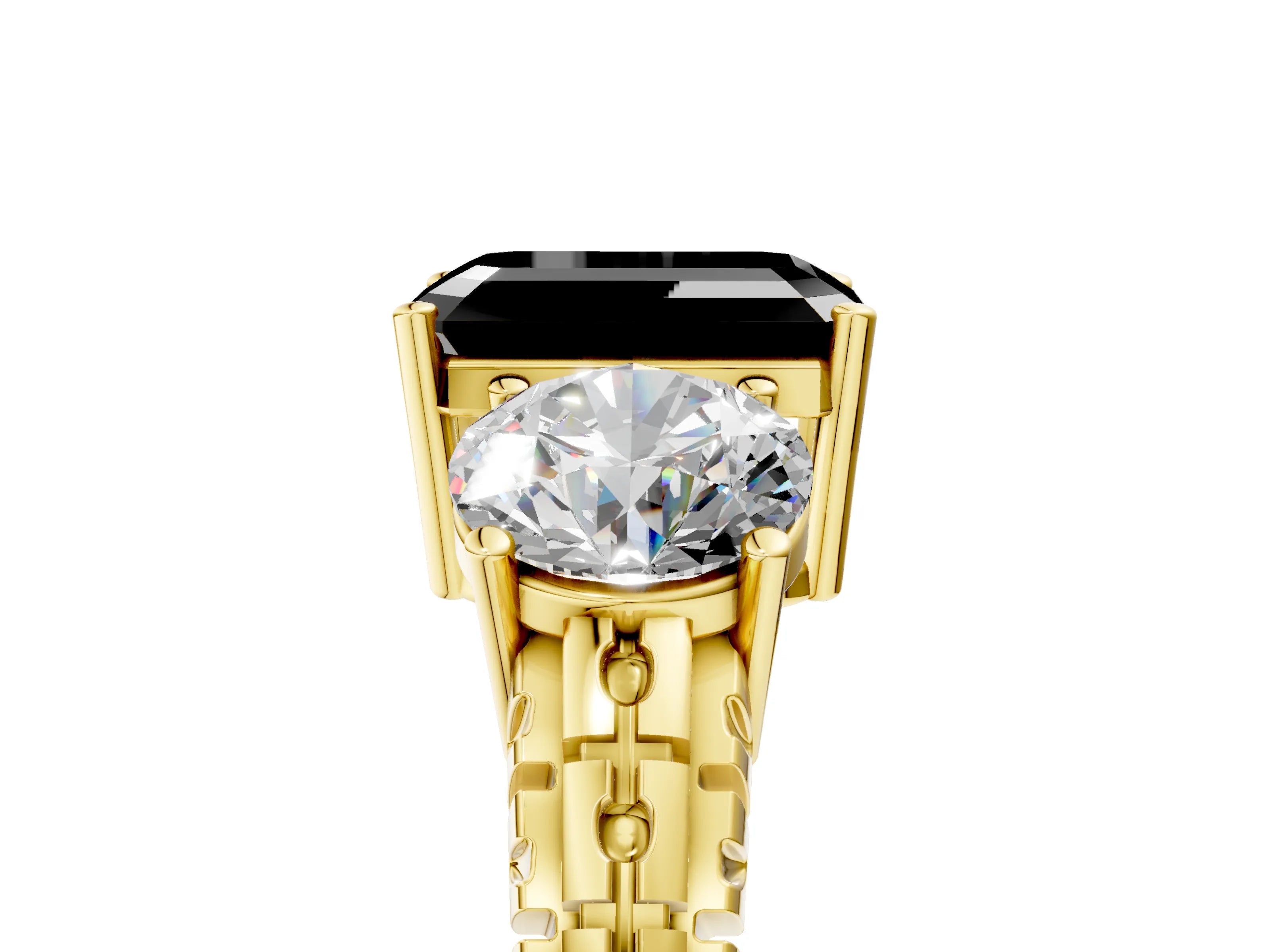 Yellow gold Three-Stone Fancy Black Emerald Cut Cut Diamond Ring with Channel-Set Band and Prong Setting_5